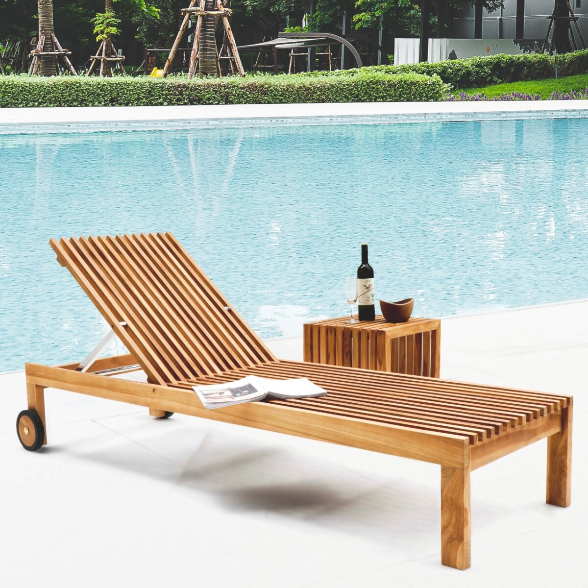 Wooden sun discount lounger with cushion